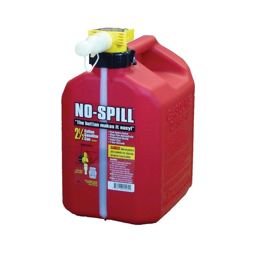 Geen rommel meer, gewoon gas. 2 1/2 gal. No-Spill Jerrycan!